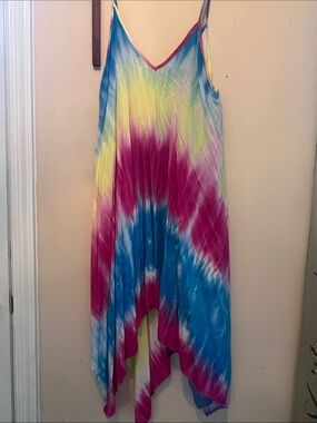 JnK Tie-Dye Spaghetti Strap One-Piece in Pink, Blue & Yellow